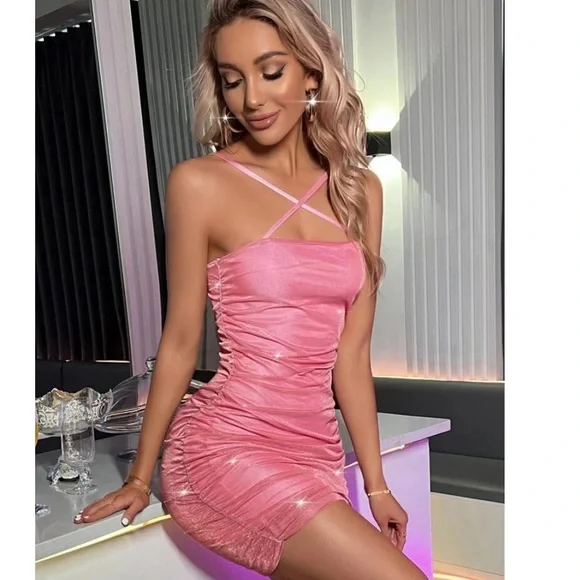 Crisscross Front Metallic Bodycon Dress πΎ - Picture 5 of 6